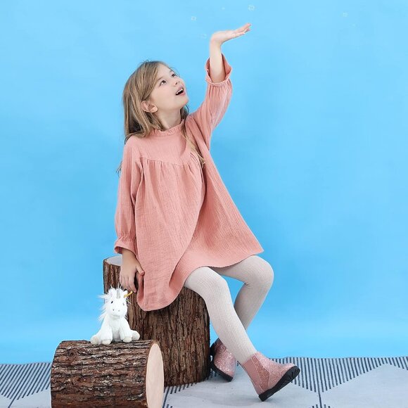 Girl's Pink Fashion Shiny Rubber Chelsea Kids Slip-on Lightweight Ankle Boots - Picture 3 of 6